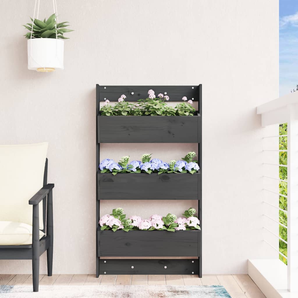 Wall Planter 3-Tier 60x18.5x110 cm Grey Solid Wood Pine