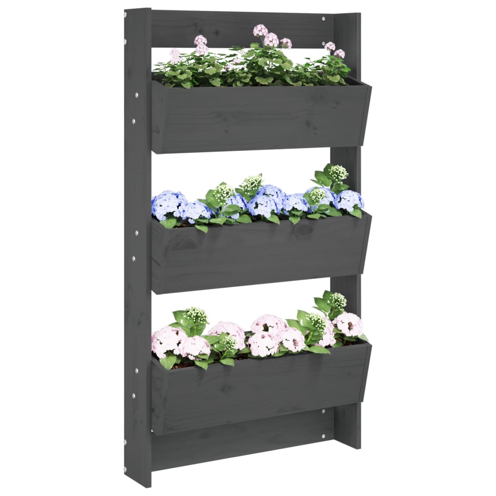 Wall Planter 3-Tier 60x18.5x110 cm Grey Solid Wood Pine