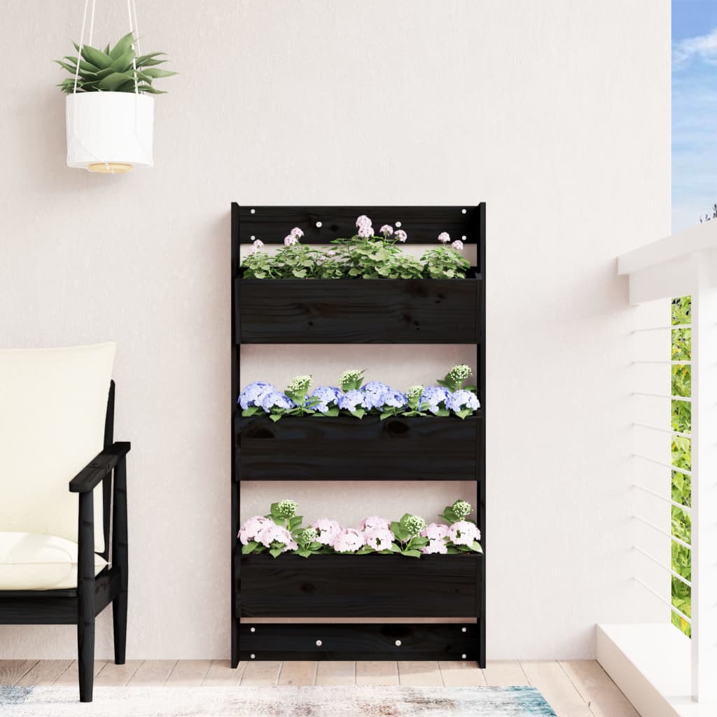 Wall Planter 3-Tier 60x18.5x110 cm Black Solid Wood Pine