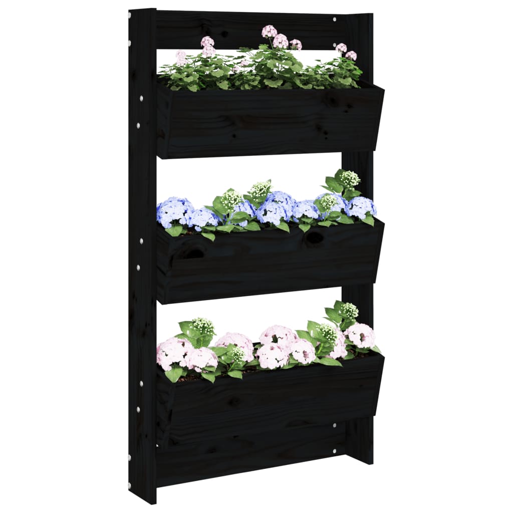 Wall Planter 3-Tier 60x18.5x110 cm Black Solid Wood Pine