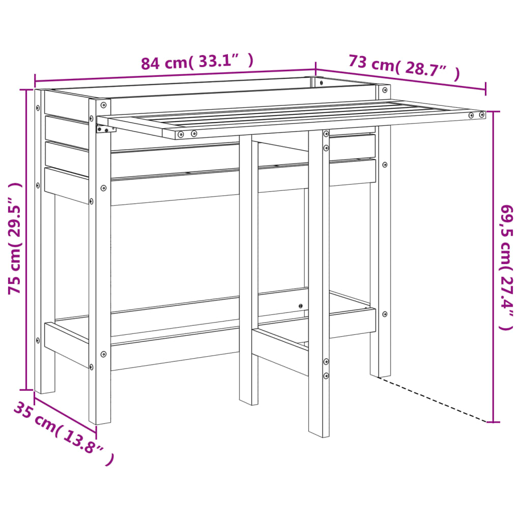 Garden Planter with Folding Tabletop Solid Wood Pine