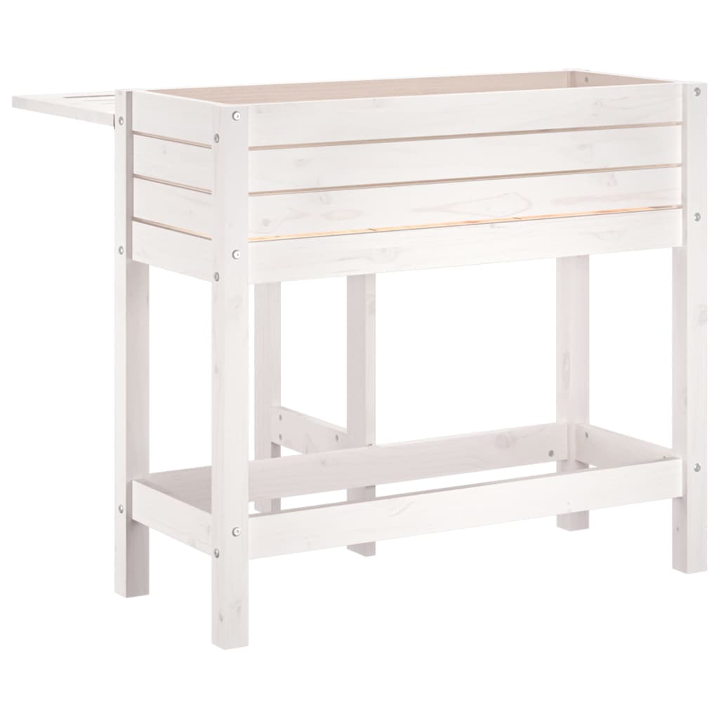 Garden Planter with Folding Tabletop White Solid Wood Pine