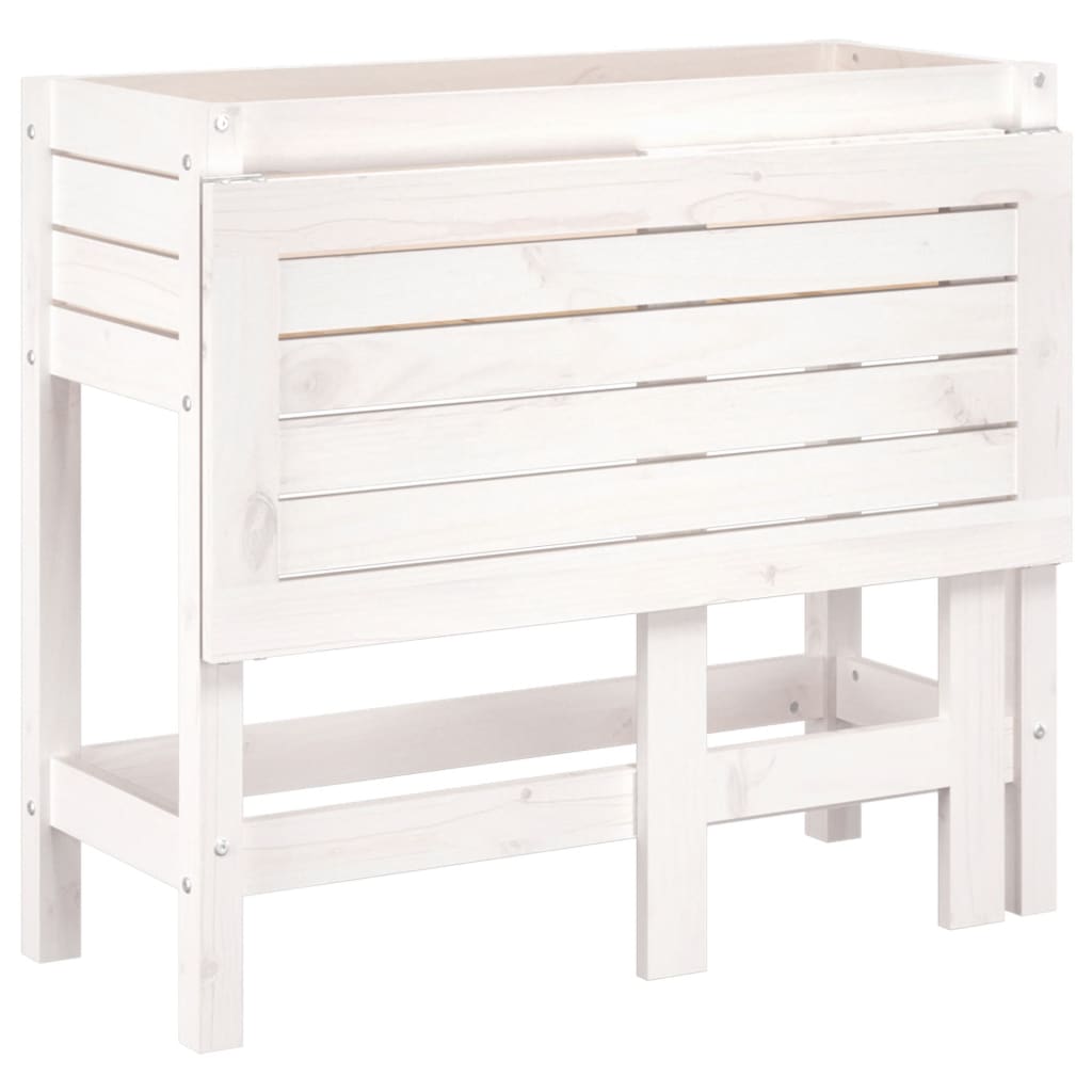 Garden Planter with Folding Tabletop White Solid Wood Pine