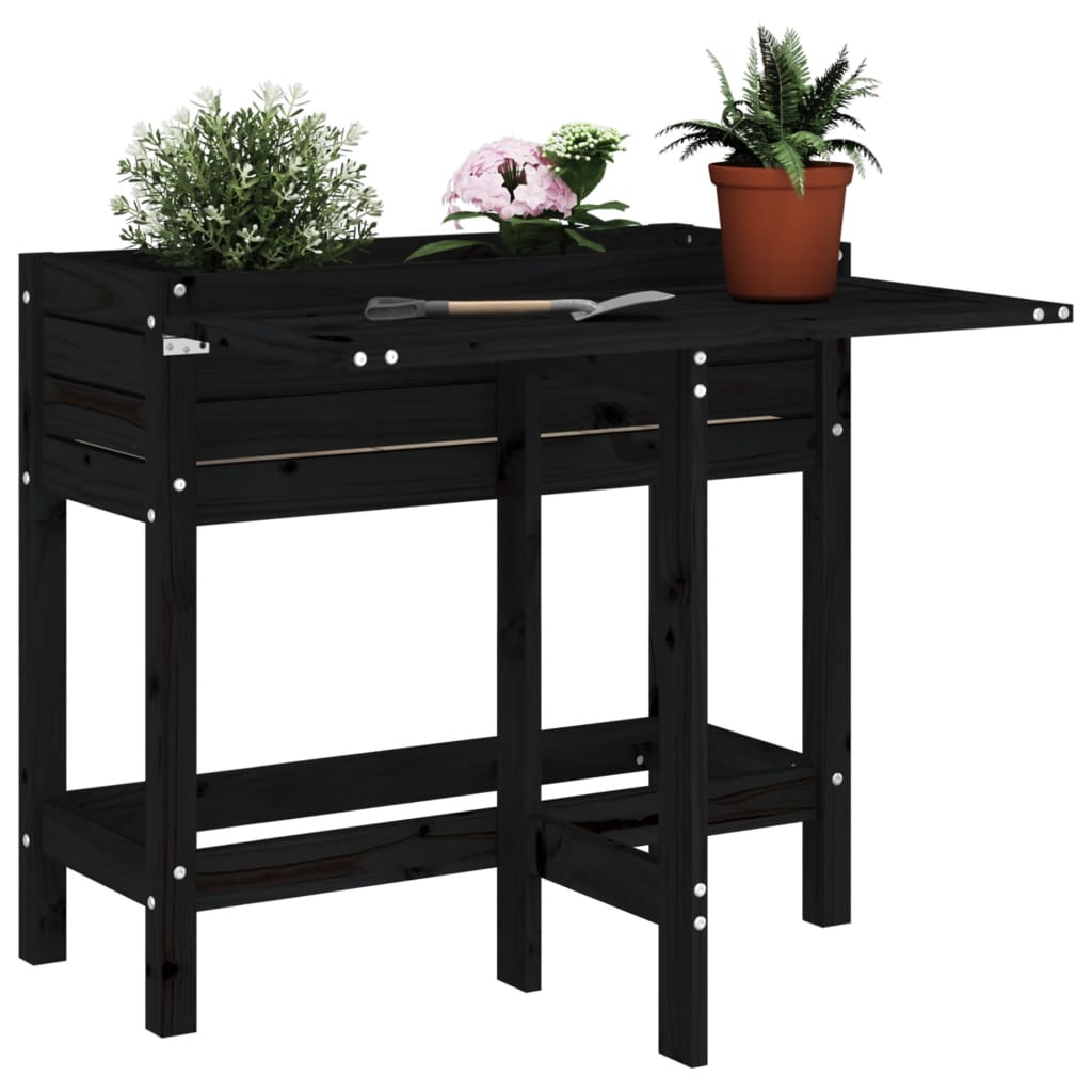 Garden Planter with Folding Tabletop Black Solid Wood Pine