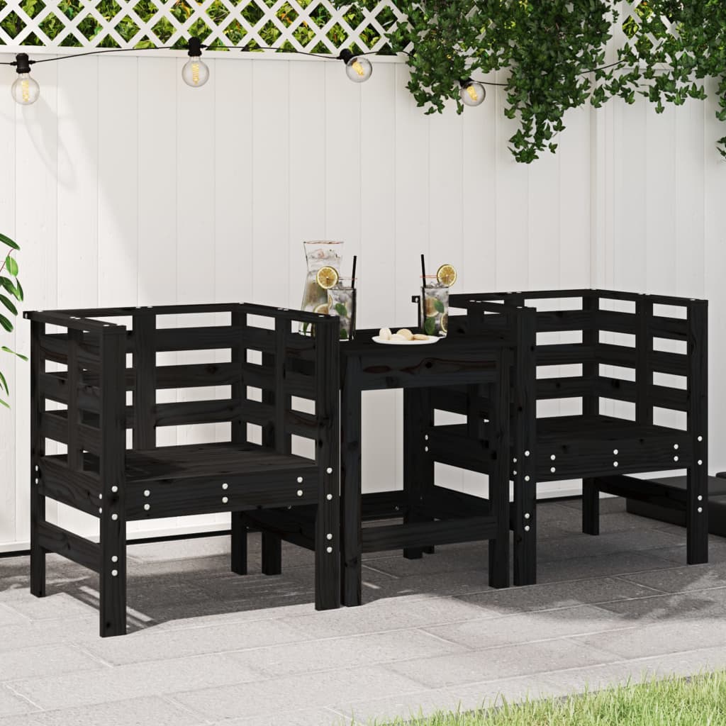 Garden Chairs 2 pcs Black 61.5x53x71 cm Solid Wood Pine