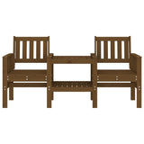 Garden Bench with Table 2-Seater Honey Brown Solid Wood Pine