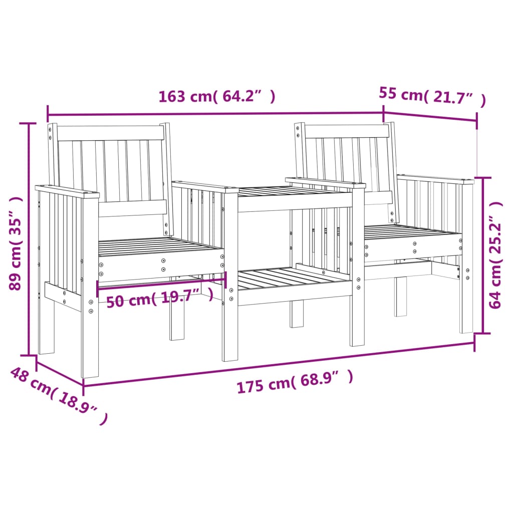 Garden Bench with Table 2-Seater Honey Brown Solid Wood Pine