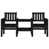 Garden Bench with Table 2-Seater Black Solid Wood Pine