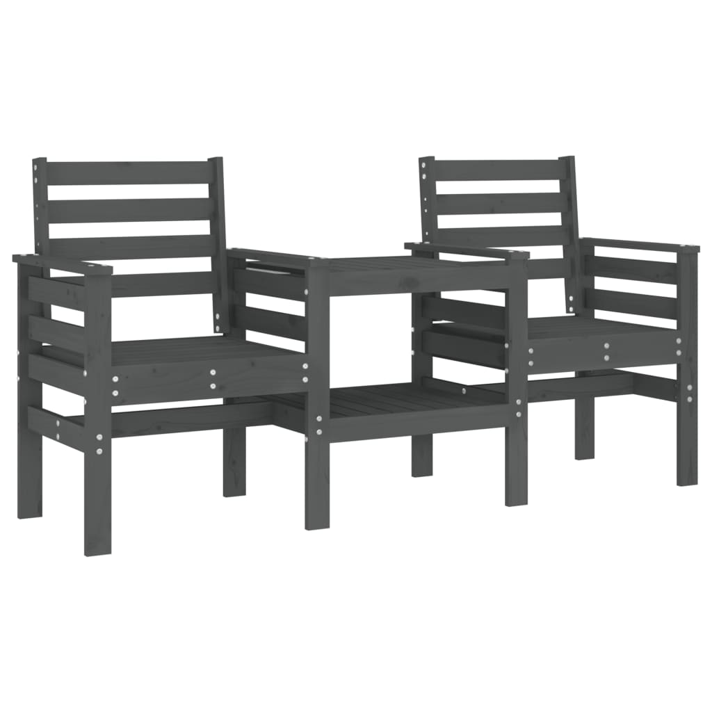 Garden Bench with Table 2-Seater Grey Solid Wood Pine