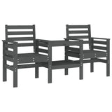 Garden Bench with Table 2-Seater Grey Solid Wood Pine