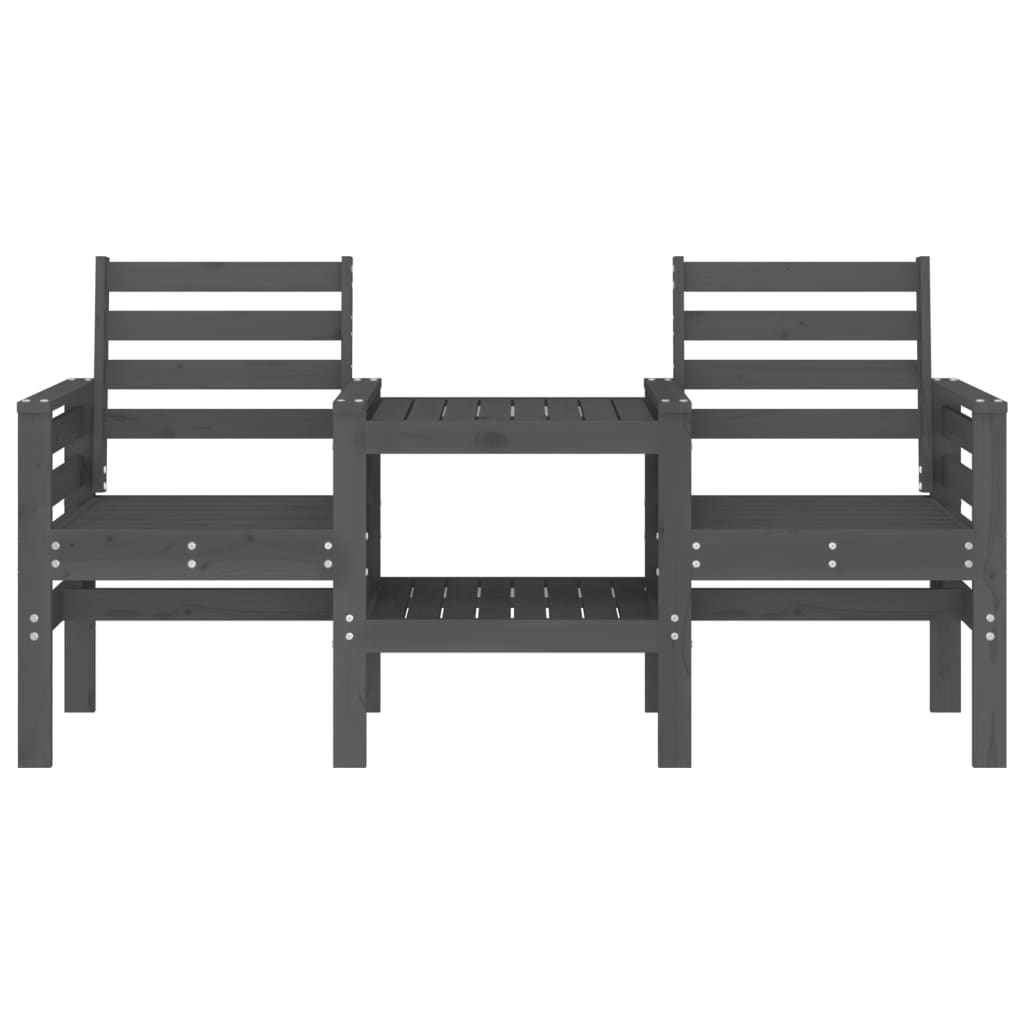 Garden Bench with Table 2-Seater Grey Solid Wood Pine