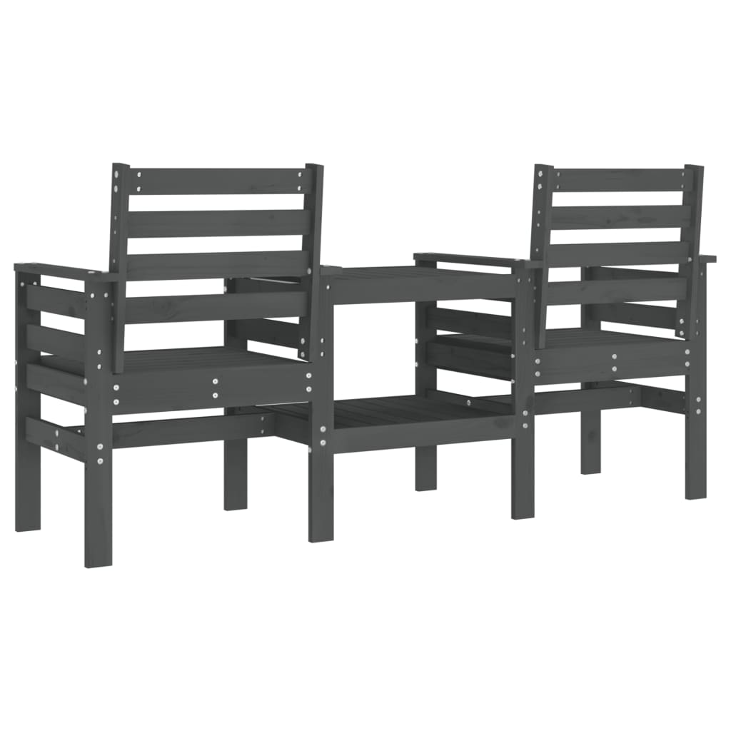Garden Bench with Table 2-Seater Grey Solid Wood Pine