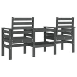 Garden Bench with Table 2-Seater Grey Solid Wood Pine