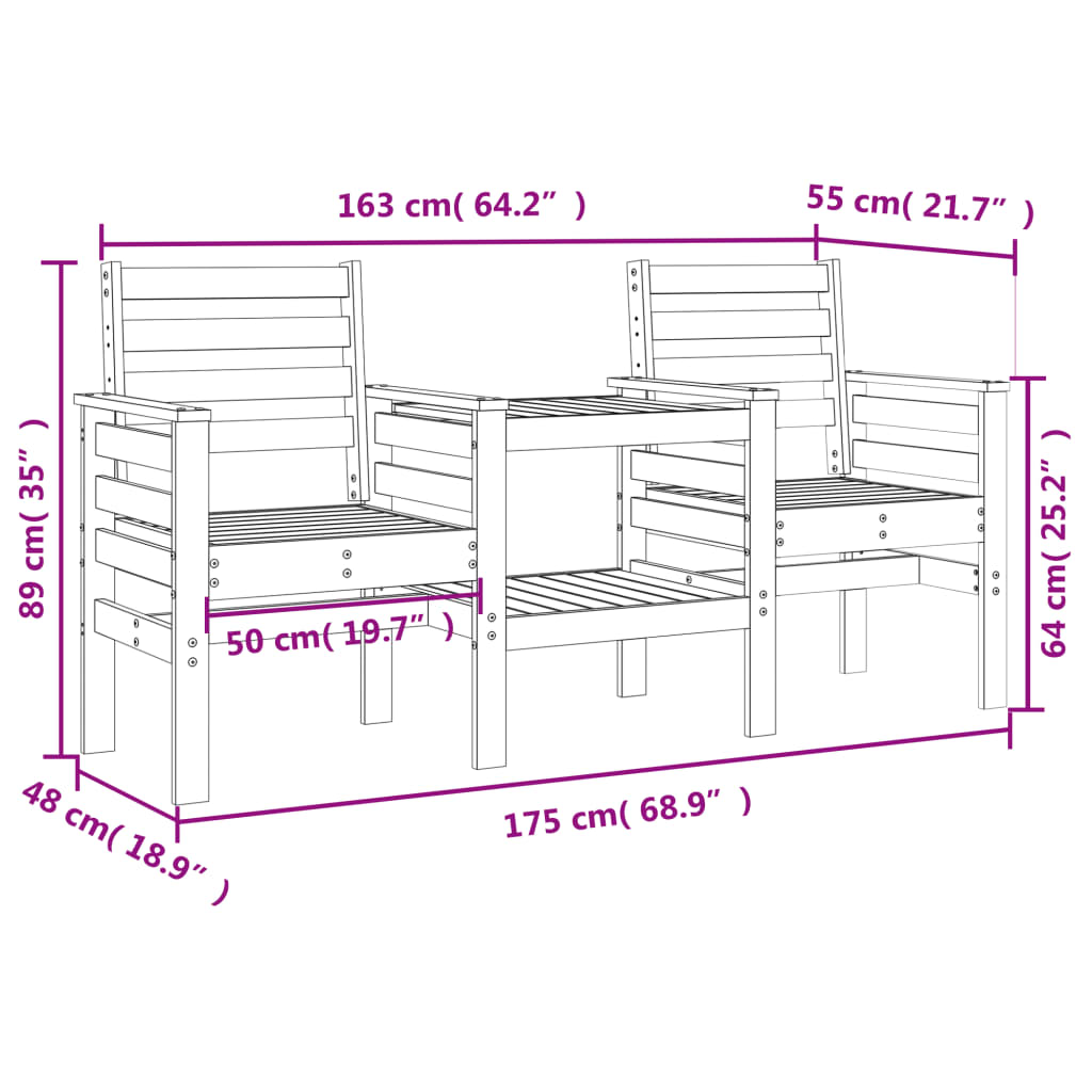 Garden Bench with Table 2-Seater Grey Solid Wood Pine