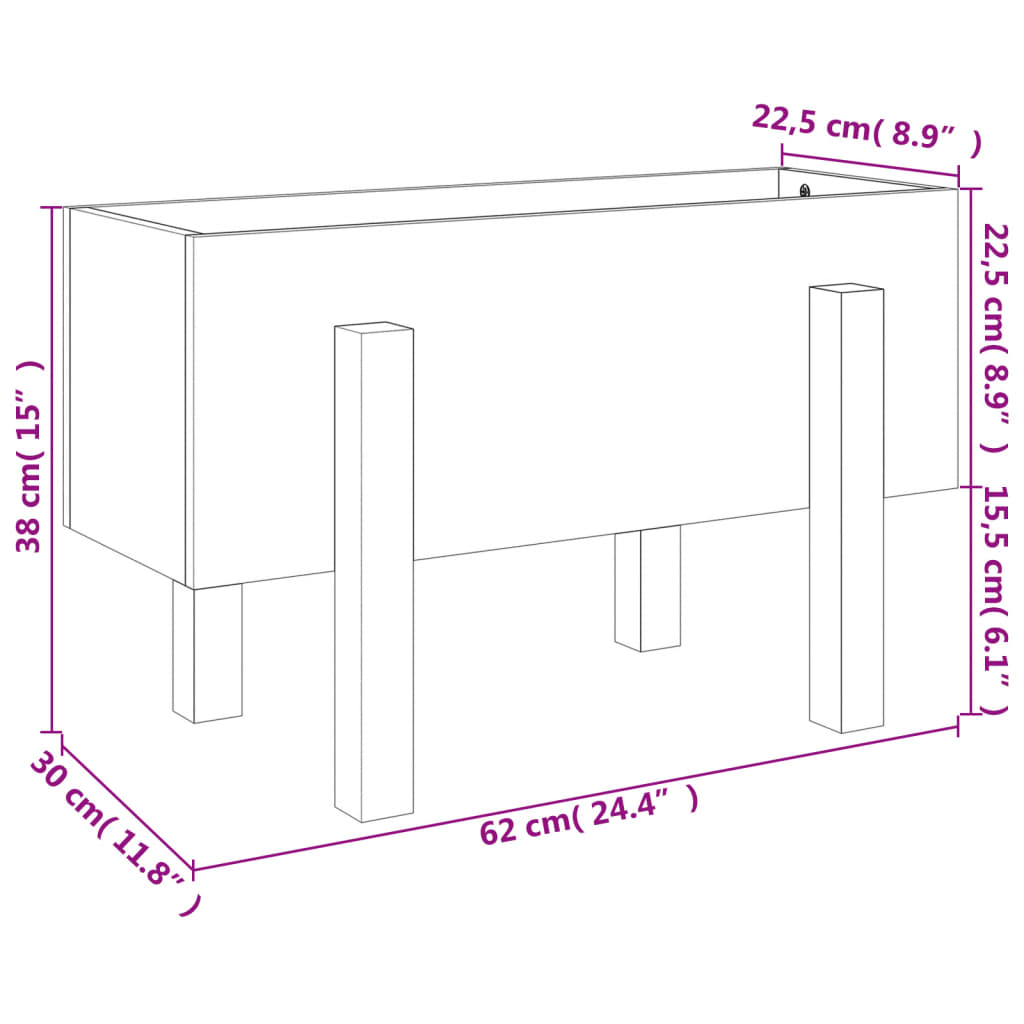 Garden Planter Black 62x30x38 cm Solid Wood Pine