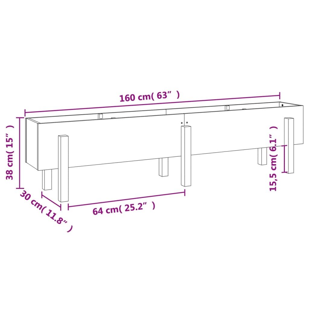 Garden Raised Bed Grey 160x30x38 cm Solid Wood Pine