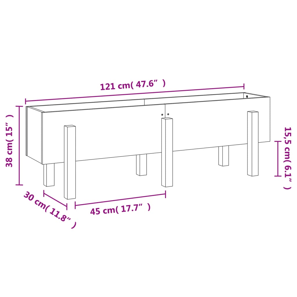 Garden Raised Bed Grey 121x30x38 cm Solid Wood Pine