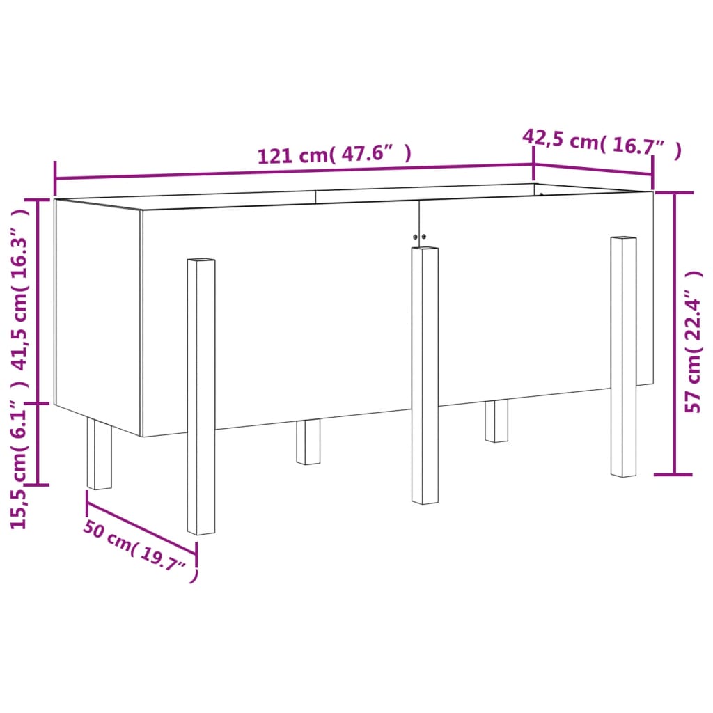 Garden Raised Bed Black 121x50x57 cm Solid Wood Pine