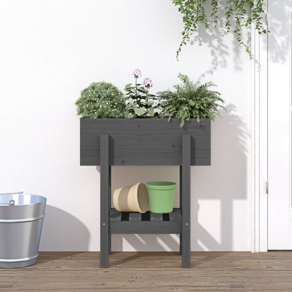 Garden Planter Grey 62x30x69 cm Solid Wood Pine