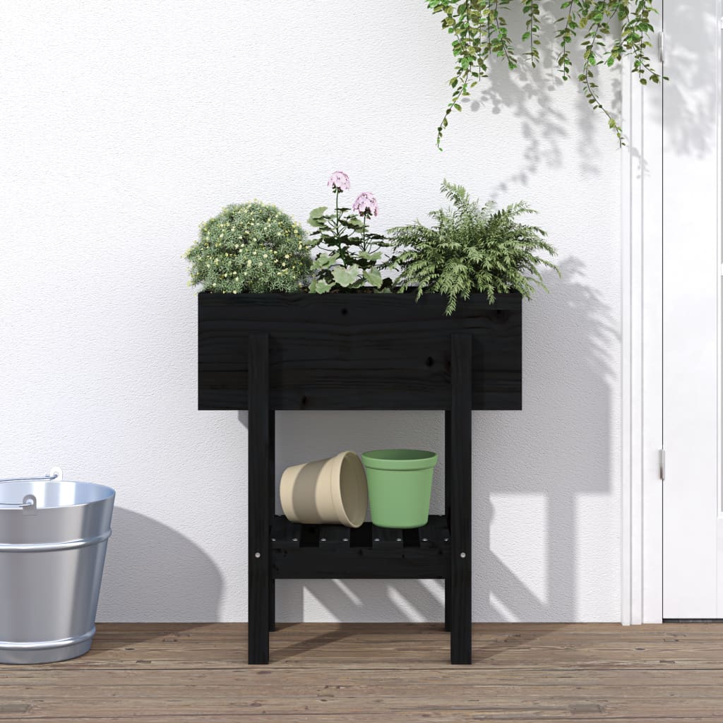 Garden Planter Black 62x30x69 cm Solid Wood Pine