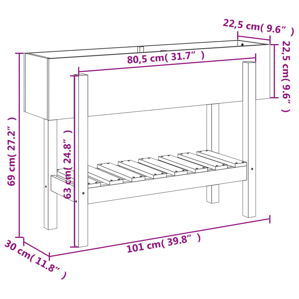 Garden Raised Bed 101x30x69 cm Solid Wood Pine