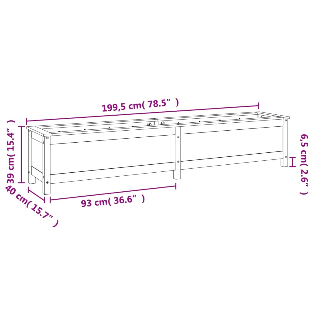 Garden Raised Bed 199.5x40x39 cm Solid Wood Pine