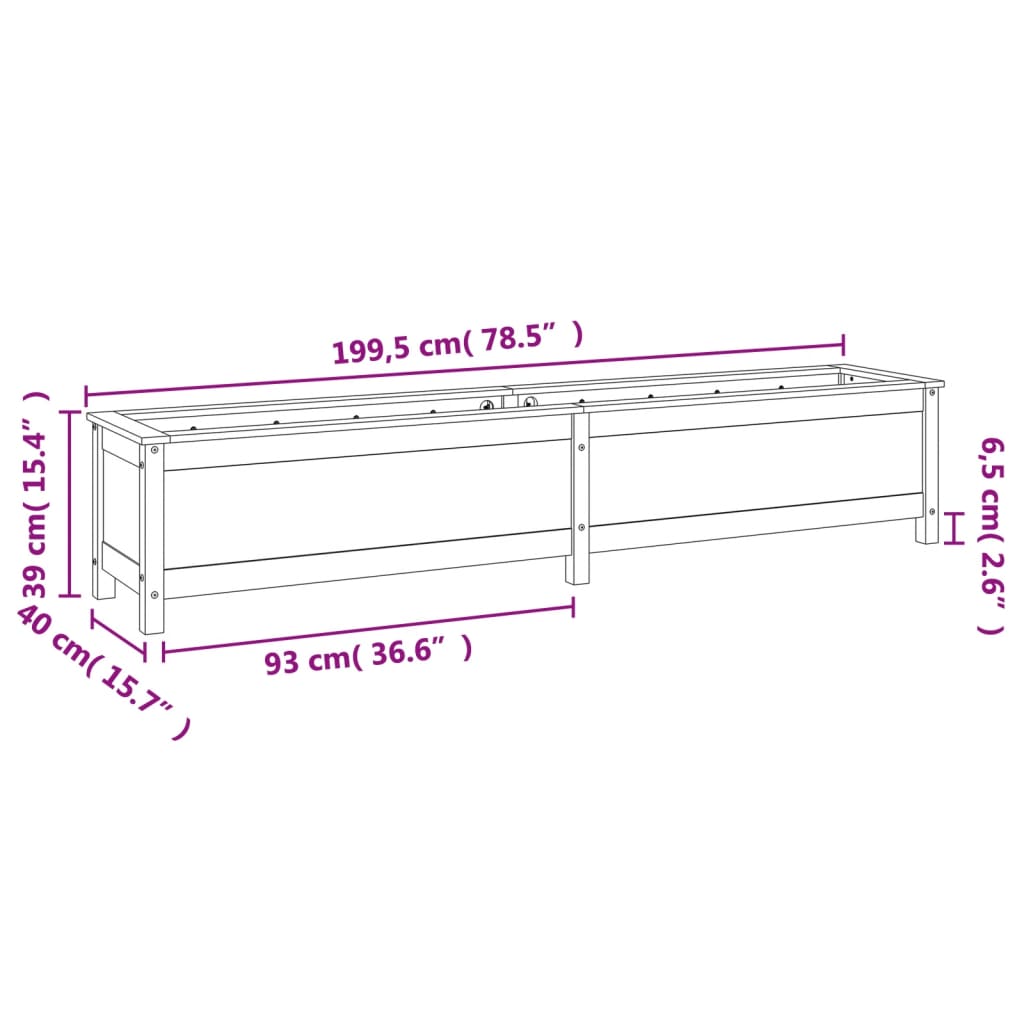 Garden Raised Bed Grey 199.5x40x39 cm Solid Wood Pine