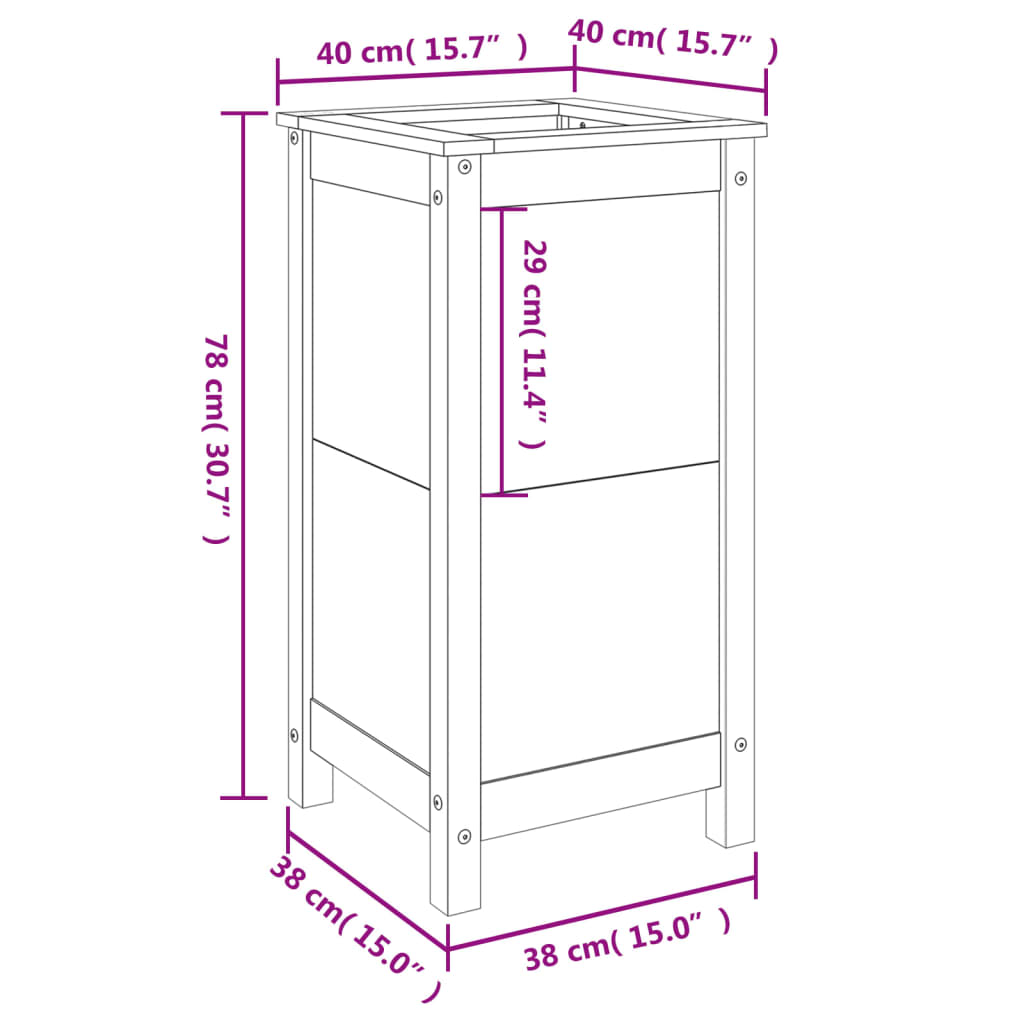 Garden Planter Black 40x40x78 cm Solid Wood Pine