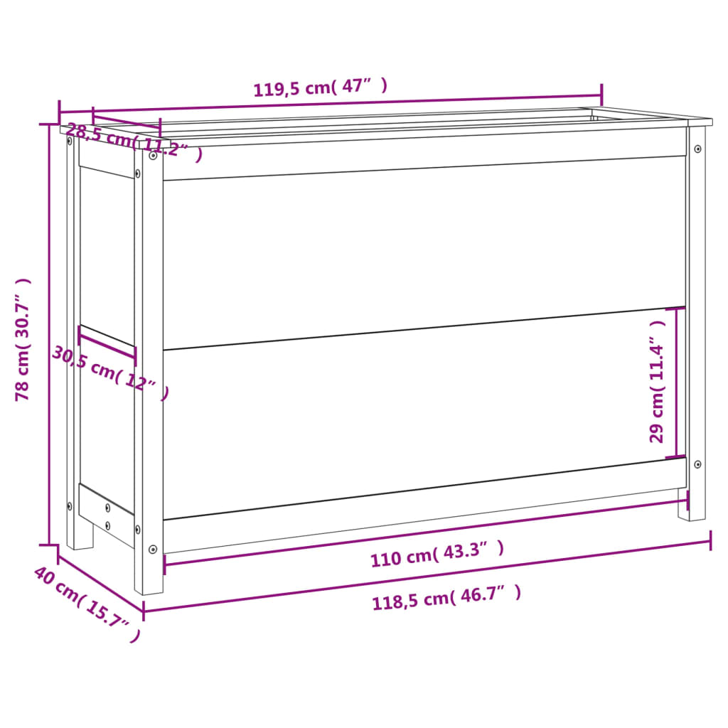 Garden Raised Bed White 119.5x40x78 cm Solid Wood Pine