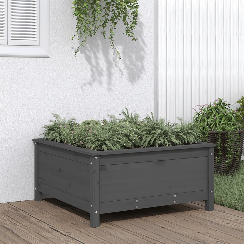 Garden Planter Grey 82.5x82.5x39 cm Solid Wood Pine