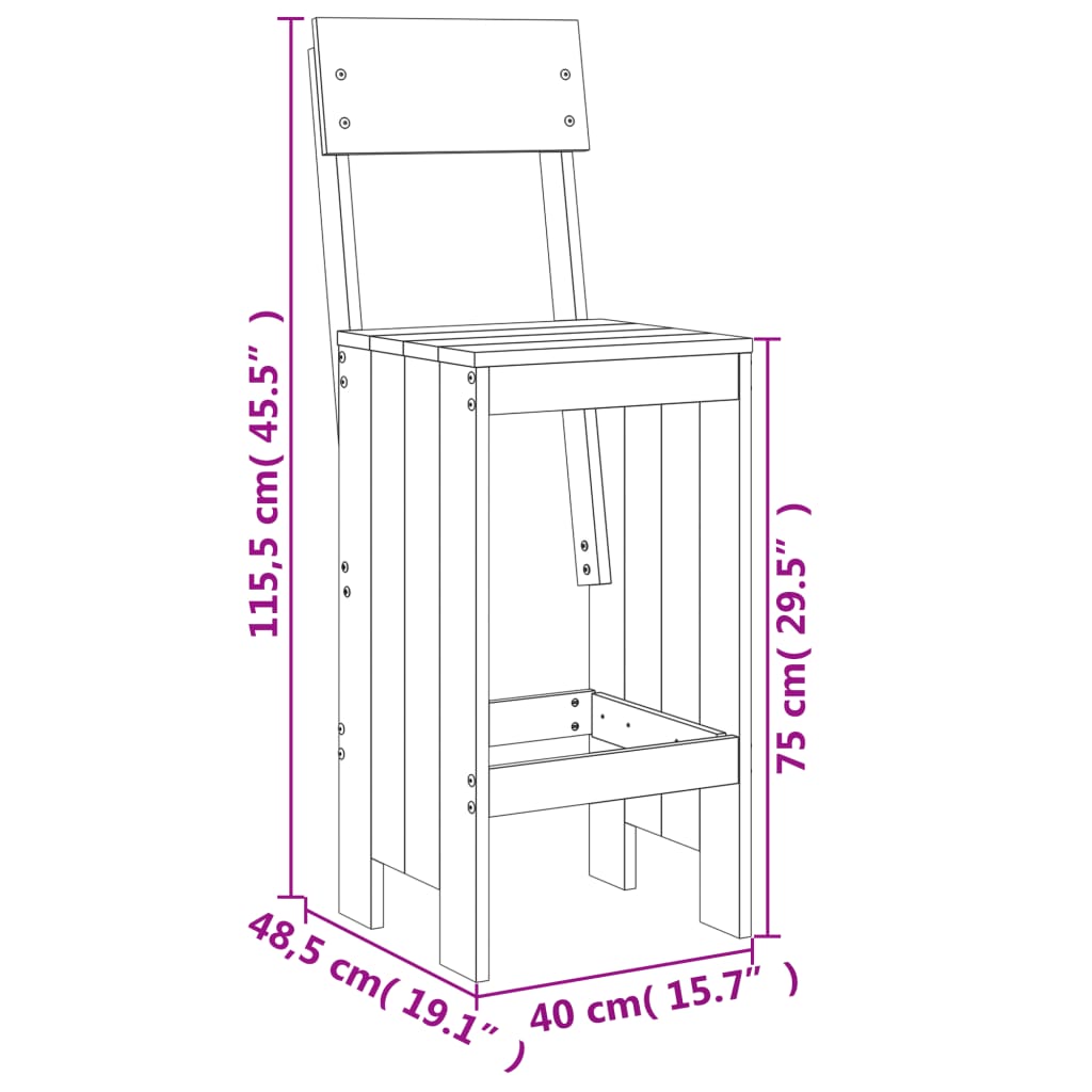 Bar Stools 2 pcs 40x48.5x115.5 cm Solid Wood Pine
