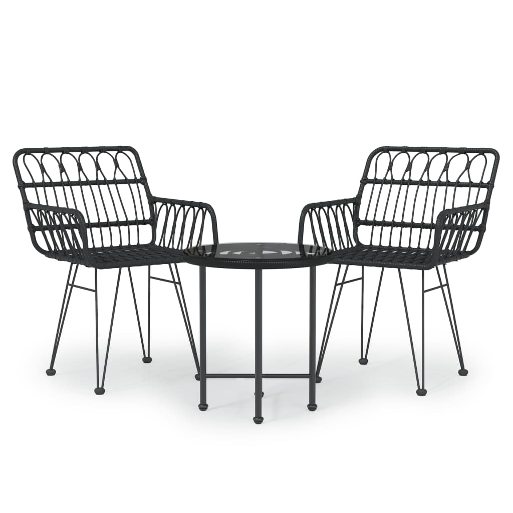 3 Piece Garden Dining Set Black Poly Rattan