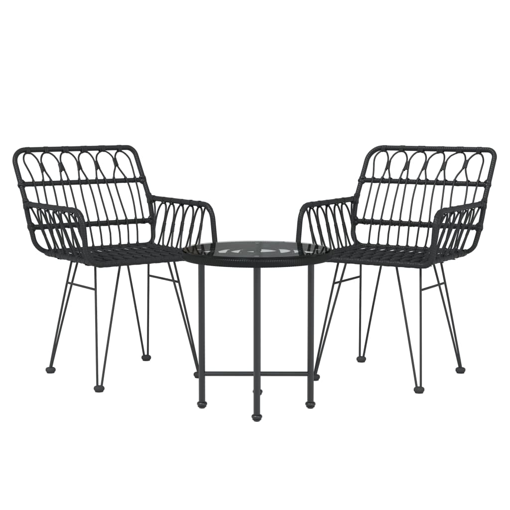 3 Piece Garden Dining Set Black Poly Rattan