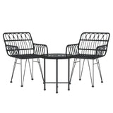 3 Piece Garden Dining Set Black Poly Rattan