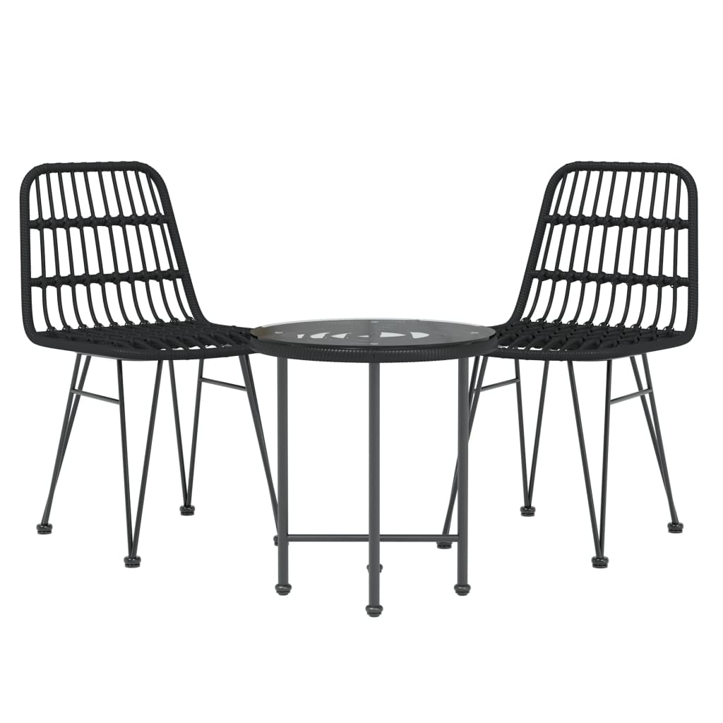 3 Piece Garden Dining Set Black Poly Rattan