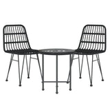 3 Piece Garden Dining Set Black Poly Rattan