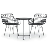 3 Piece Garden Dining Set Black Poly Rattan