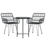 3 Piece Garden Dining Set Black Poly Rattan