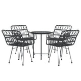 5 Piece Garden Dining Set Black Poly Rattan