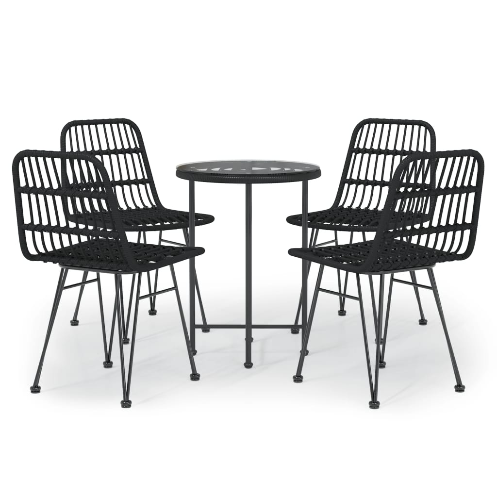 5 Piece Garden Dining Set Black Poly Rattan