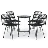 5 Piece Garden Dining Set Black Poly Rattan