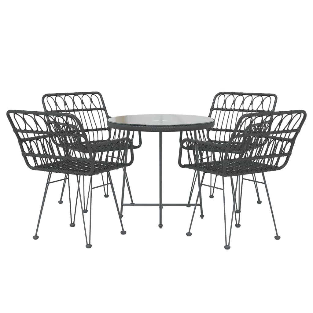 5 Piece Garden Dining Set Black Poly Rattan