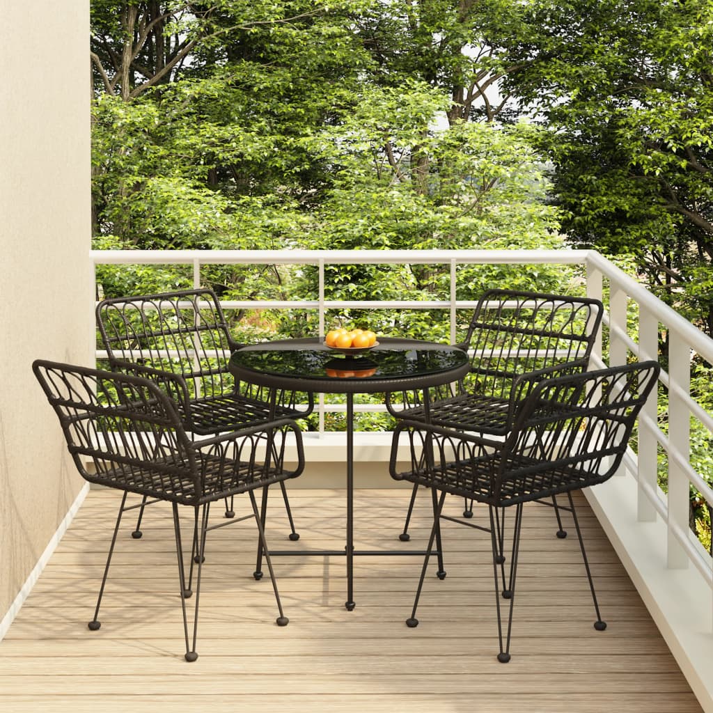 5 Piece Garden Dining Set Black Poly Rattan