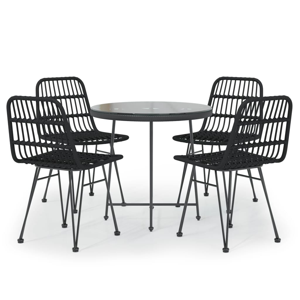 5 Piece Garden Dining Set Black Poly Rattan