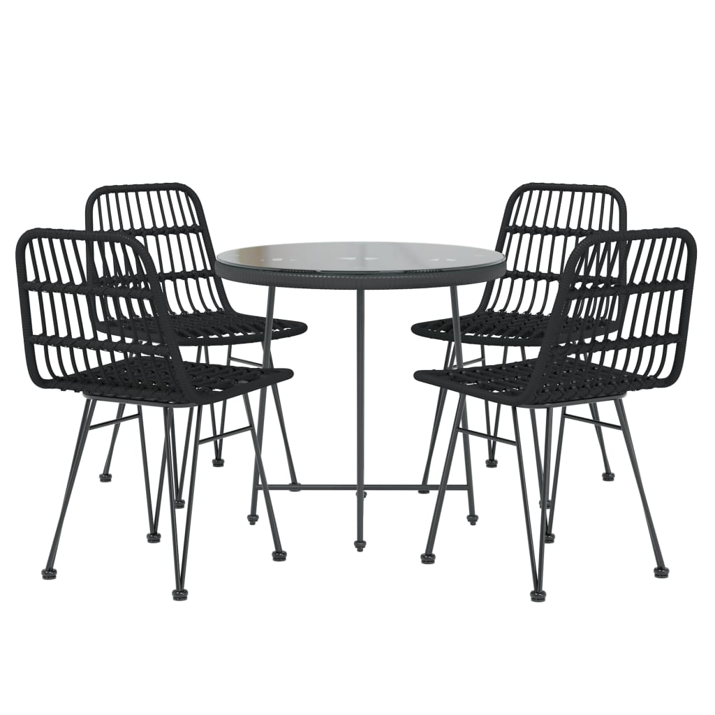 5 Piece Garden Dining Set Black Poly Rattan