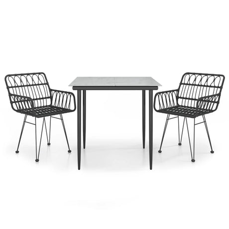 3 Piece Garden Dining Set Black Poly Rattan
