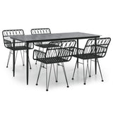 5 Piece Garden Dining Set Black Poly Rattan