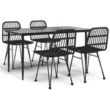 5 Piece Garden Dining Set Black Poly Rattan