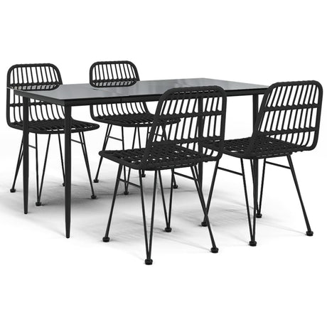 5 Piece Garden Dining Set Black Poly Rattan