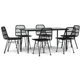 7 Piece Garden Dining Set Black Poly Rattan
